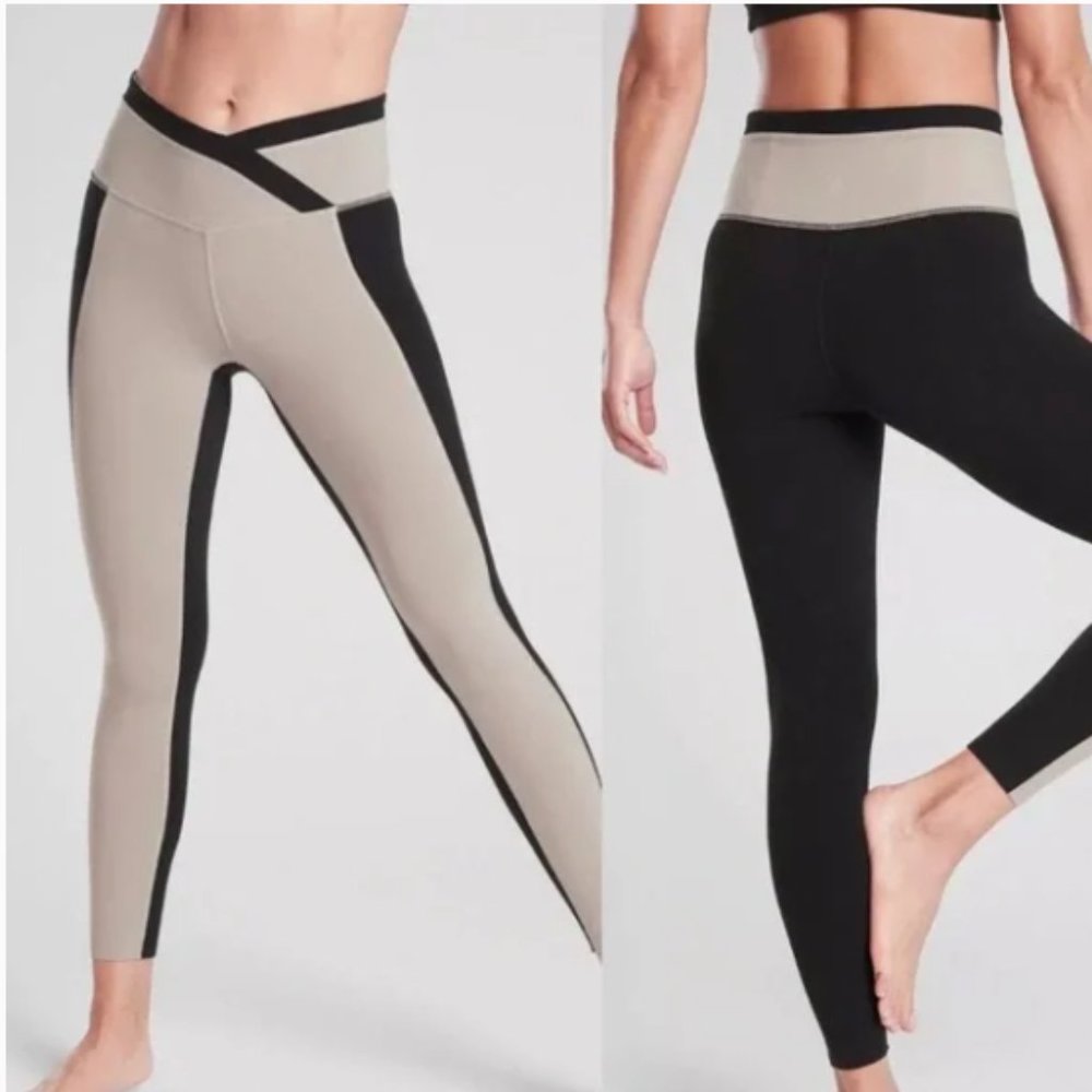 Athleta Chroma Tight 7/8 Criss Cross Waist Size Small Black/Beige
